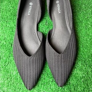 VIVAIA Melia Black PointedToe D'Orsay Ribbed Knit Flats - Sustainable & Chic 7.5